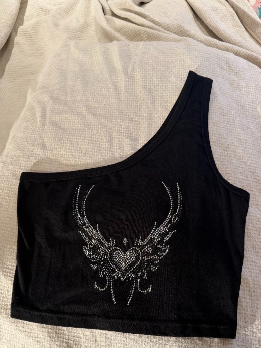 One Shoulder Bedazzled Crop Top